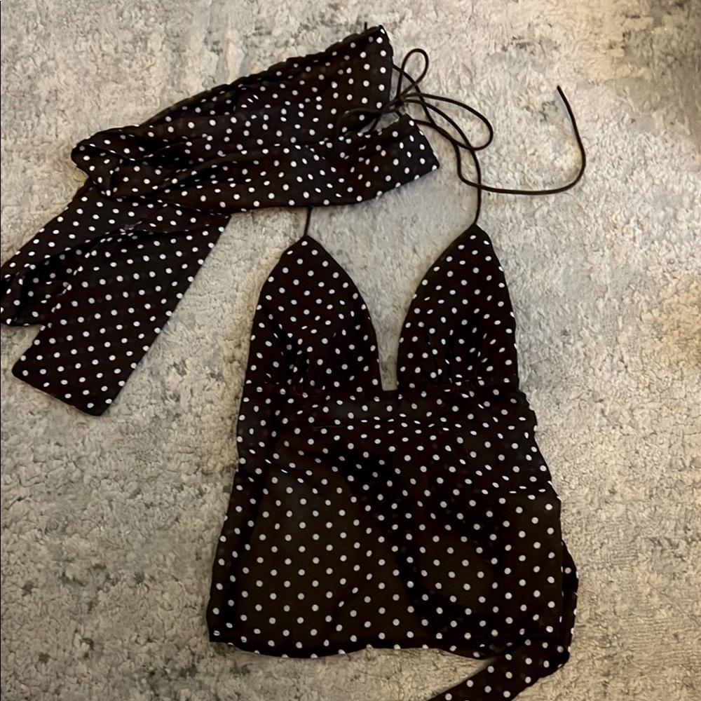 Brown Polka Dot Halter Top